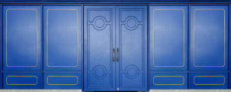 blue door and wall modern and vintage style decorated with golden cornice