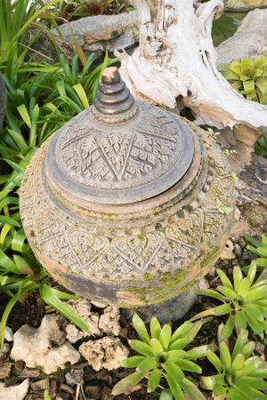 Old clay pot, The pot keeps water for drinking in Thailand.It 's also work as cooler.の写真素材