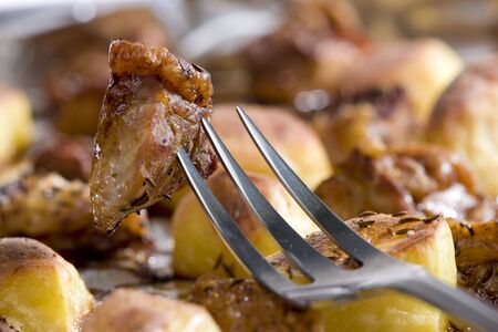 pork roast meat with potatoesの写真素材