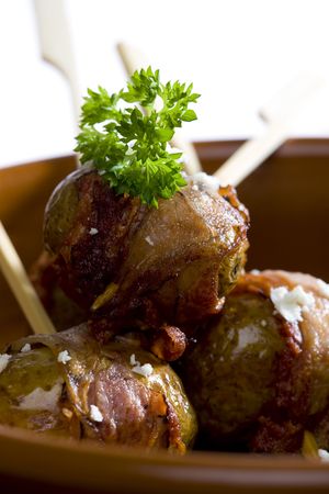 fried potatoes in baconの写真素材
