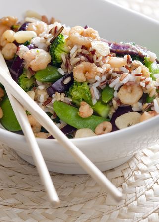 wild rice with vegetables and prawnsの写真素材