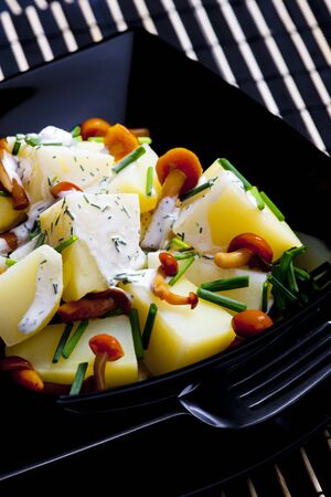 potato salad with mushrooms and dill dressingの写真素材