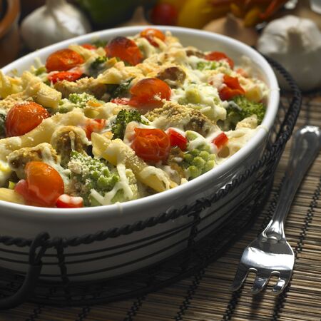 pasta baked with turkey and Roman cauliflowerの写真素材