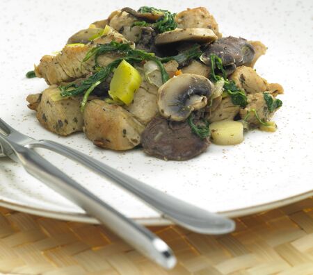 turkey meat with chicken livers and mushroomsの写真素材