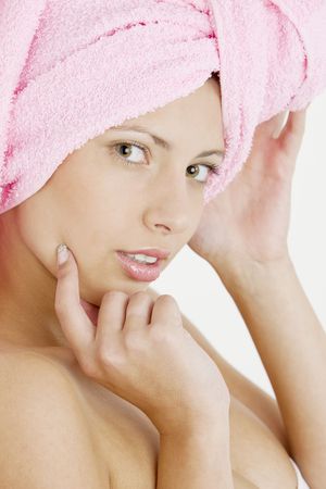 portrait of young woman wearing turbanの写真素材