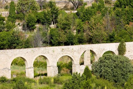 aqueduct, Pedraza de la Sierra, Segovia Province, Castile and Leon, Spainの写真素材