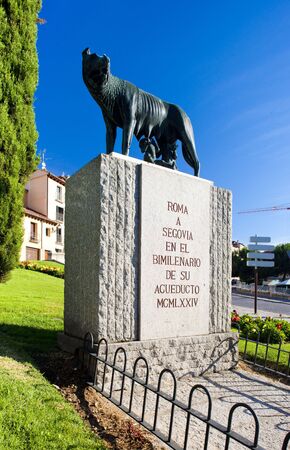 monument of Roman aqueduct, Segovia, Castile and Leon, Spainの写真素材