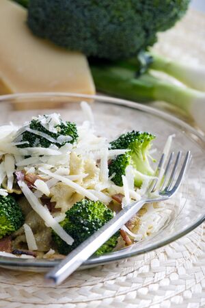 pasta with broccoli and baconの写真素材