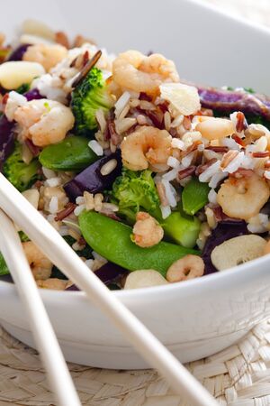 wild rice with vegetables and prawnsの写真素材