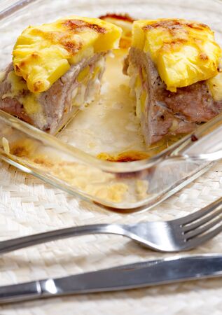 filled pork steak with pineappleの写真素材