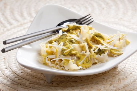 pasta with chicken meat and curryの写真素材