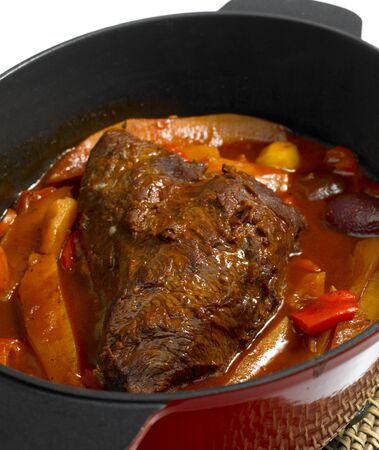 beef with side-dish from one potの写真素材
