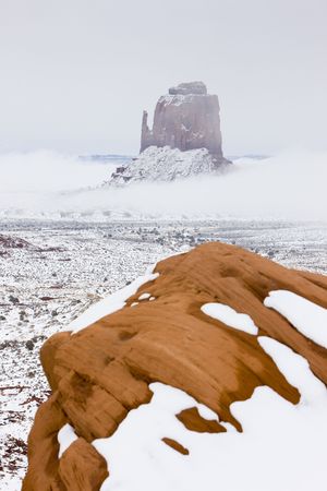The Mitten, Monument Valley National Park in winter, Utah, Arizona, USAの写真素材