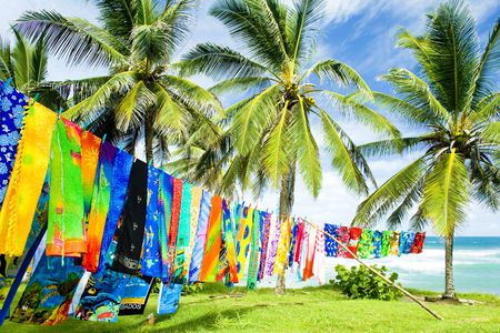 typical fabrics, Bathsheba, East coast of Barbados, Caribbeanの写真素材