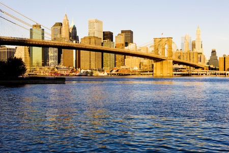 Manhattan with Brooklyn Bridge, New York City, USAの写真素材