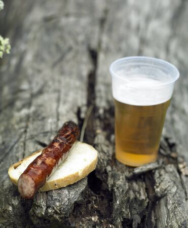 grilled sausage with beerの写真素材