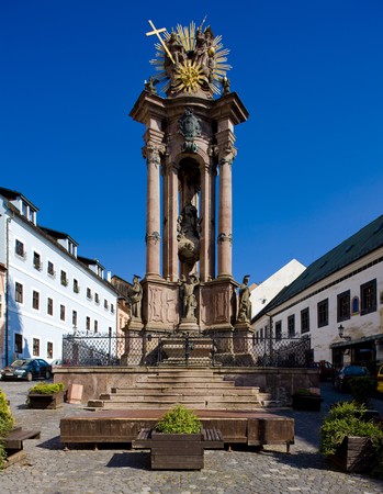 baroque column of Saint Trinity, Saint Trinity Square, Banska Stiavnica, Slovakiaの写真素材