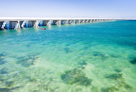 road bridge connecting Florida Keys, Florida, USAの写真素材