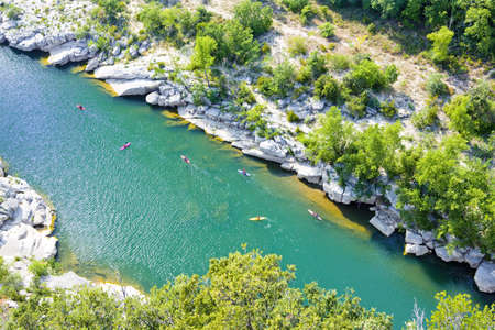 kayaks in Ardeche Gorge, Rhone-Alpes, Franceの写真素材