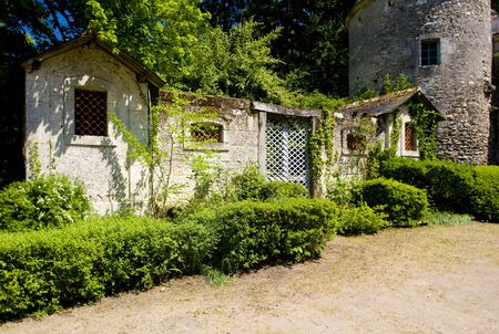 courtyard of Cinq-Mars-la-Pile Castle, Indre-et-Loire, Centre, Franceの写真素材