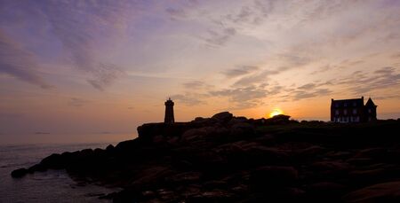 Pors Kamor lighthouse, Ploumanac'h, Brittany, Franceの写真素材