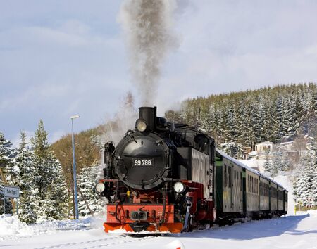 steam train, Oberwiesenthal - Cranzhal (Fichtelbergbahn), Germanyの写真素材