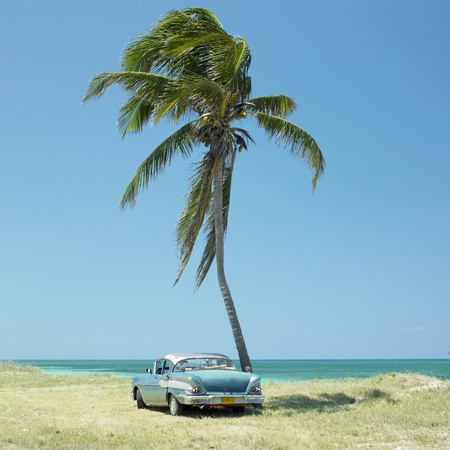 old car, Playa del Este, Havana Province, Cubaの写真素材
