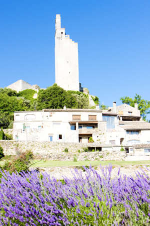 Chamaret with lavender field, Drome Department, Rhone-Alpes, Franceの写真素材