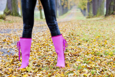 detail of woman in autumnal natureの写真素材
