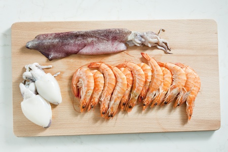 still life of raw seafoodの写真素材