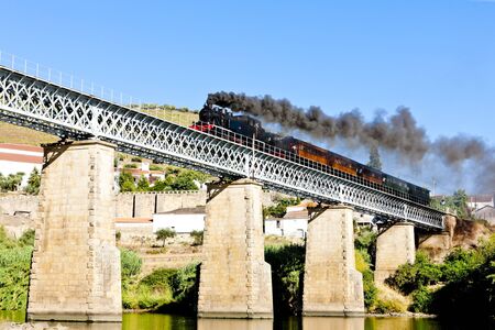 steam train in Douro Valley, Portugalの写真素材