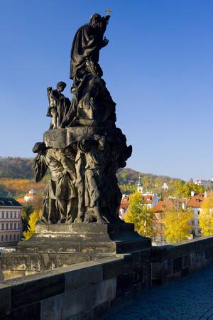 sculpture at Charles Bridge, Prague, Czech Republicの写真素材