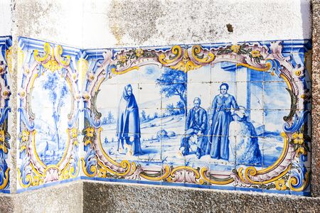 tiles (azulejos) at railway station of Duas Igrejas, Portugalのeditorial素材