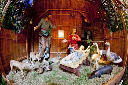 crib, interior of pilgrimage church, Wambierzyce, Polandのeditorial素材