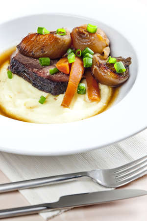 beef stew with carrot and mashed potatoes
