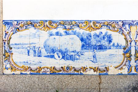 tiles (azulejos) at railway station of Duas Igrejas, Portugalの写真素材