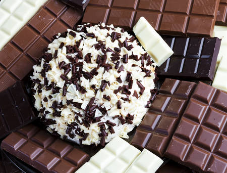 still life of chocolate with chocolate cakeの写真素材