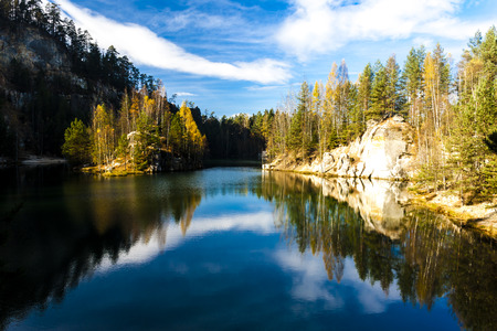 Piskovna lake, Teplice-Adrspach Rocks, Czech Republicの写真素材