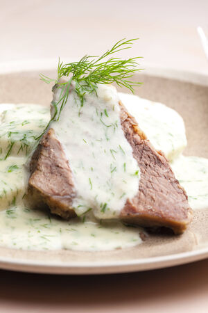 dill sauce with beef meatの写真素材