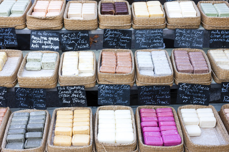bars of soap, market in Forcalquier, Provence, Franceの写真素材