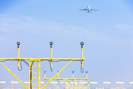 landing lights on runway, Prague, Czech Republicの写真素材