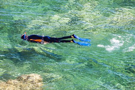 snorkeling, Cap de Peyrefite, Languedoc-Roussillon, Franceの写真素材