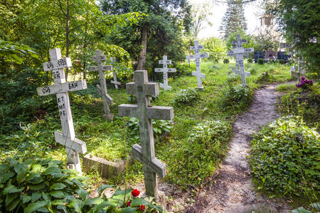 cemetery in campus of Wojnowo monastery, Warmian-Masurian Voivodeship, Polandのeditorial素材