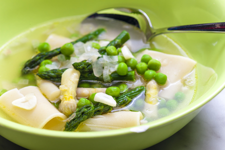 soup with pasta and asparagusの写真素材