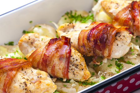 poultry roulade with baconの写真素材