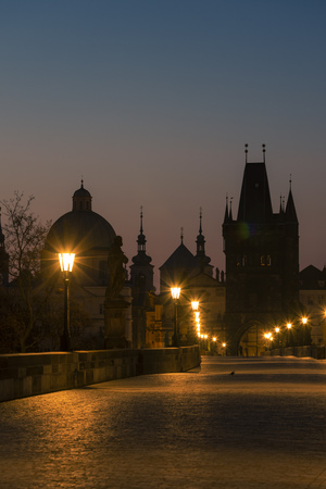 Charles bridge at Sunrise, Prague, Czech Republicの写真素材