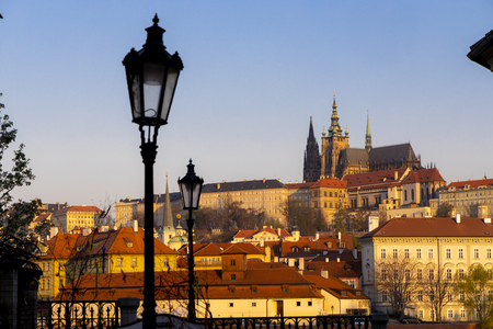 Panorama of Hradcany at sunrise, Czech Republicのeditorial素材
