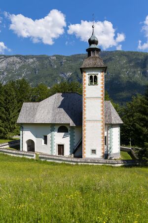 church Sveti Duh near Bohinj lake in Sloveniaの写真素材