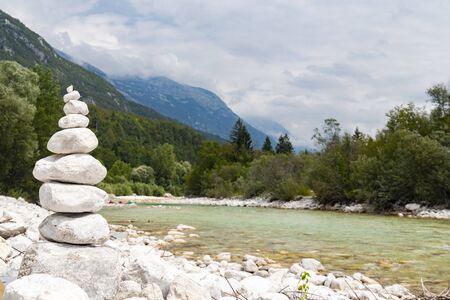 River Soca near Bovec, Sloveniaの写真素材