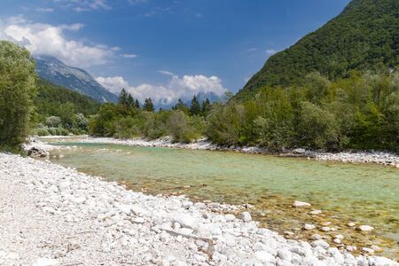 Soca river in the Triglav National Park in Sloveniaの写真素材